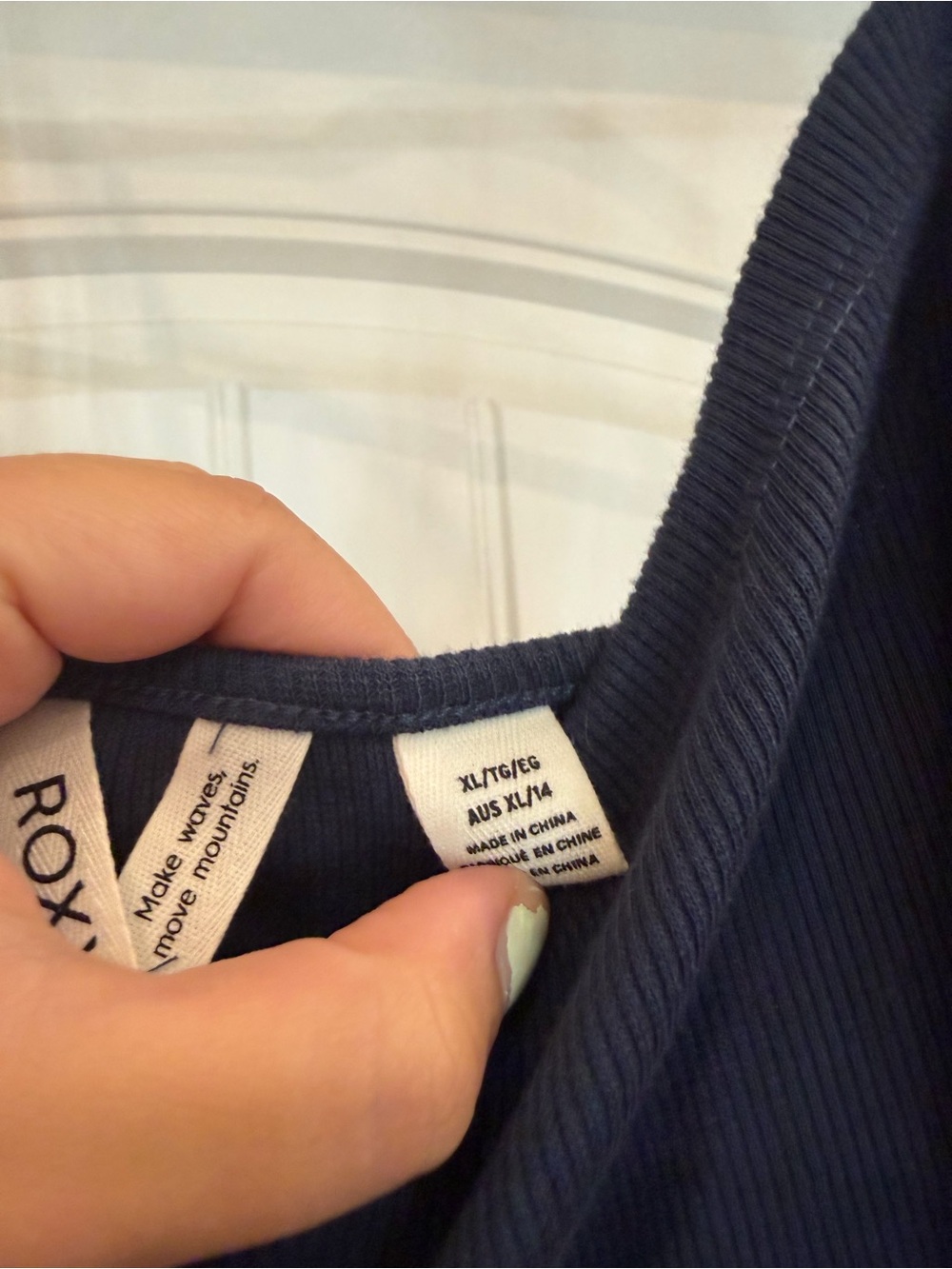 Roxy Navy Ribbed Spaghetti Strap Dress with Front Tie - Picture 3 of 5
